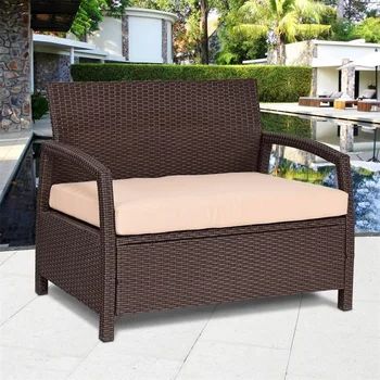 

Mordern Outdoor Garden Patio Furniture Rattan Loveseat Couch Chair with Cushion HW58703