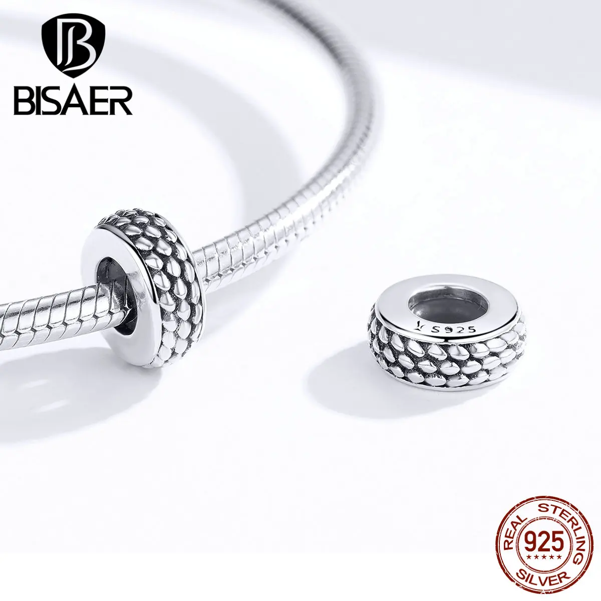 Серебряные разделители BISAER, 925 пробы, серебряные Простые металлические бусины, подходят для очаровательные женские браслеты, браслет, сделай сам, изготовление ювелирных изделий ECC1398