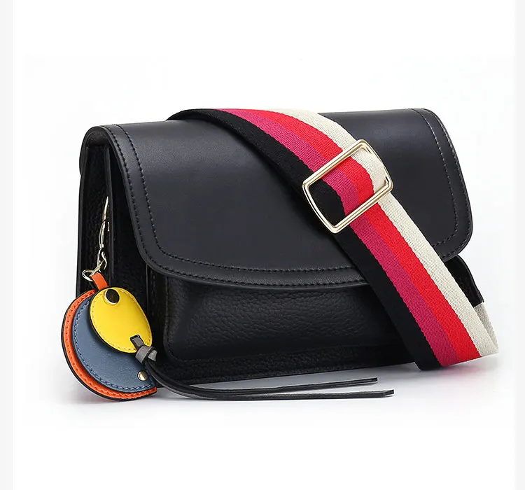 Fashion Retro Wide Straps Genuine Leather Shoulder Bag for Women Small Square Flap Bag Female Crossbody Bag Exquisite All-match