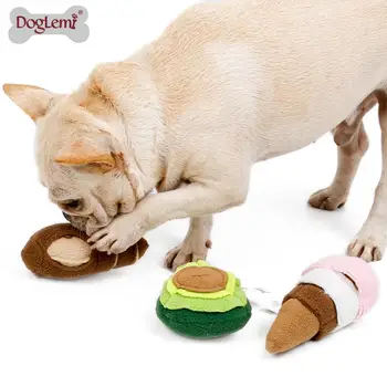 

DogLemi New Deisgn Ice Cream, Avocado, Snail Design Plush Dog Toys Squeaker Snuffle Training Puppy Chew Pet Toys