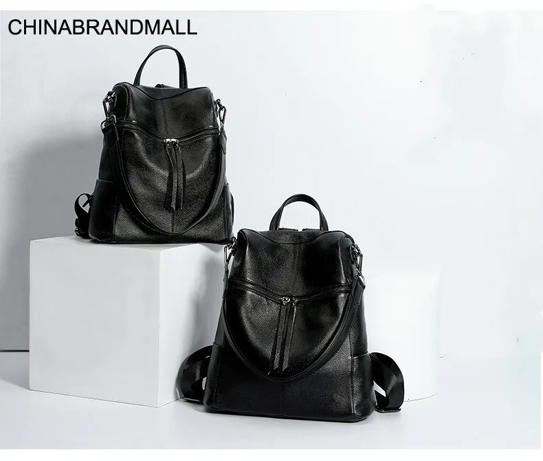 

Genuine soft cow leather casual large backpack school bag 2size