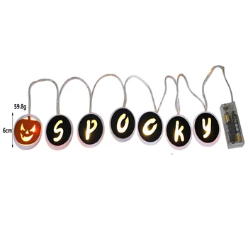 

Wooden SPOOKY Alphabet Evil Pumpkin Pattern LED Light String Halloween Pendant Crafts For Home Party Decoration Christmas Lamp
