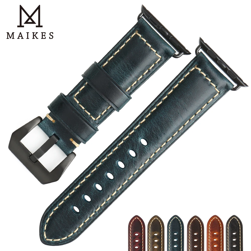 Аксессуары для часов MAIKES синий ремешок из натуральной кожи Apple Watch 38 мм 42 серия 1-3
