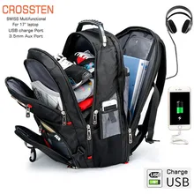 Crossten suíço multifuncional à prova dwaterproof água mochila para portátil 17.3 "portátil porta de carga usb mochila grande capacidade(China)