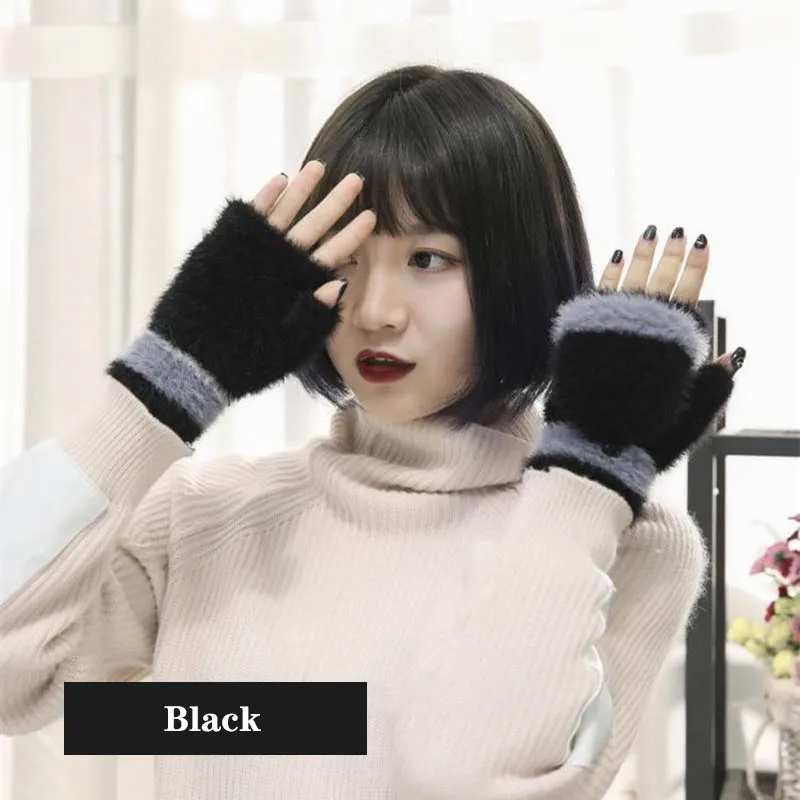 I17 Black Calymel, зимние перчатки, пара, мужские, утолщенные, вязанные, шерсть, флип, без пальцев, открытые, палец, повседневные рукавицы, женские, унисекс - Цвет: I17 Black