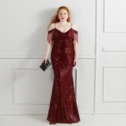 Evening Lush Dresses Long Plus Size Women V Neck Crystal Beading Maxi Party Dress Shiny Sequined Formal Prom Gowns Gala Robes