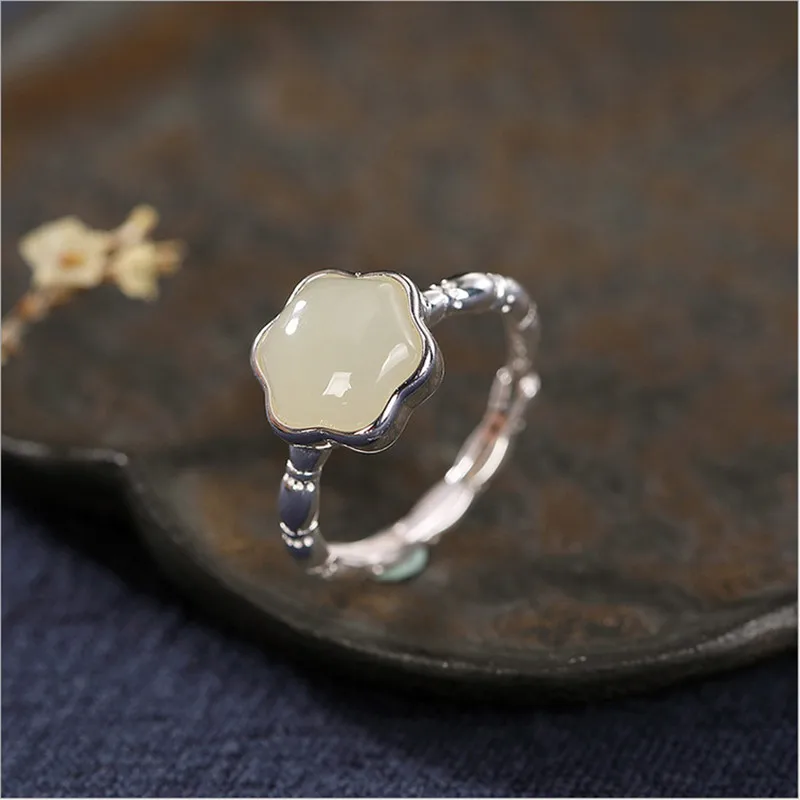 Uglyless натуральный Нефритовый Цветок кольца для женщин свободный размер драгоценные камни открытые кольца твердые 925 стерлингового серебра корни лотоса R776