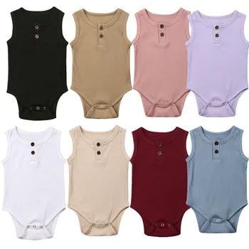 

Pudcoco Children Summer Clothing Newborn Baby Boy Girl Knit Solid Ribbed Bodysuit Jumpsuit Outfits Sleeveless Sunsuit 0-24M