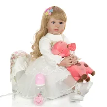 24 дюйма Reborn baby Dolls 60 см силиконовые виниловые reborn Baby Doll белое кружевное платье для девочек реалистичные bebes reborn bonecas рождественские подарки
