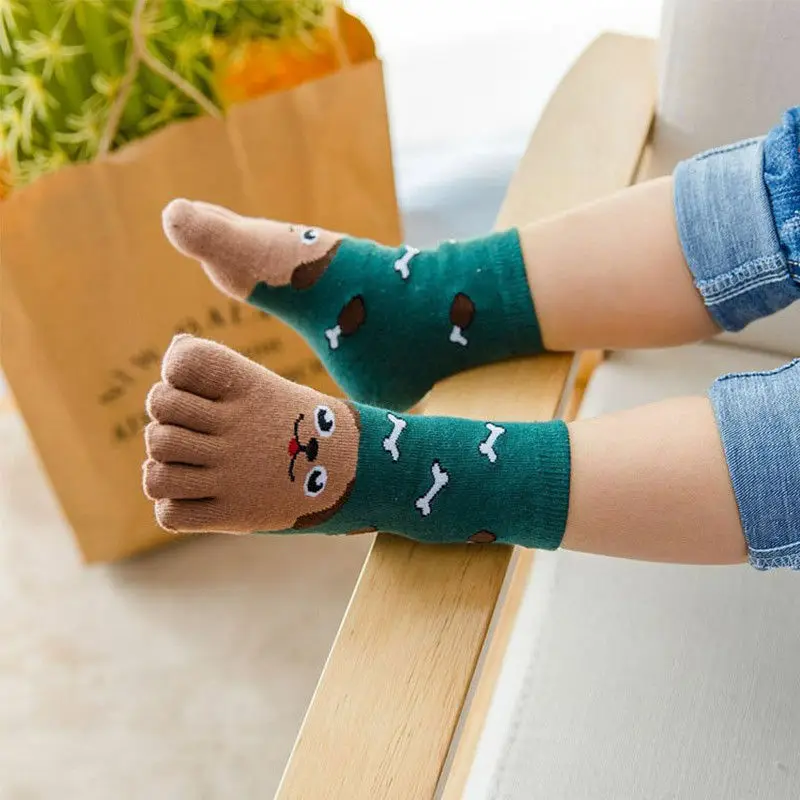 Pudcoco/милые детские носки с пятью пальцами хлопковые модные нескользящие носки с милым животным носком детская одежда с принтом