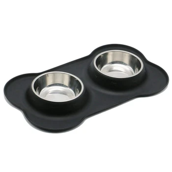

Promotion! Dog Bowls Stainless Steel Water and Food Feeder with Non Spill Skid Resistant Silicone Mat for Pets Puppy Small Mediu