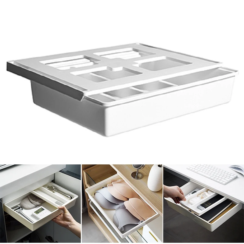 Hot Under Desk Drawer Organizer Self Adhesive Storage Box Workspace