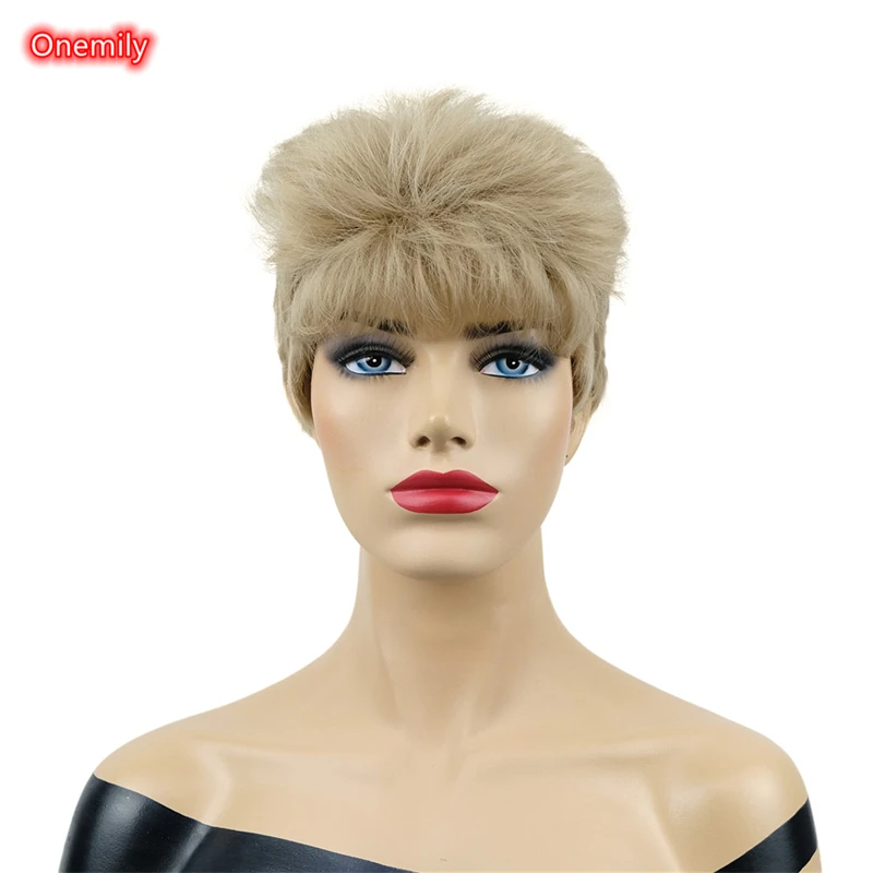 

Onemily короткий прямой многослойный светлый парик с челкой женские синтетические натуральные волосы парики