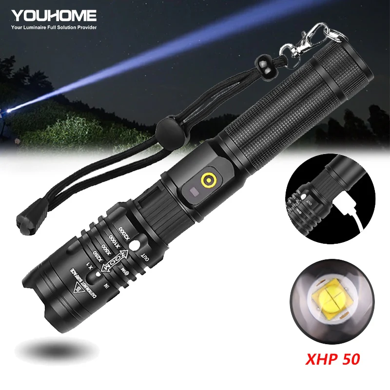 Super Powerful LED Flashlight XHP50 Zoomable Handlamp Waterproof torch USB rechargeable Ultra Bright Lantern for camping hunting