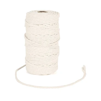 

Macrame 4mmx100M, 3-Strand Twisted Soft Unstained Cotton Rope for Plant Hanger Wall Hanging Knitting Craft Beginners