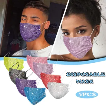 

5pcs Bling Masks mascarillas Face Mask Luxury Designer Reusable Crystal Mask for Face Fashion Women bijoux mascara de boca