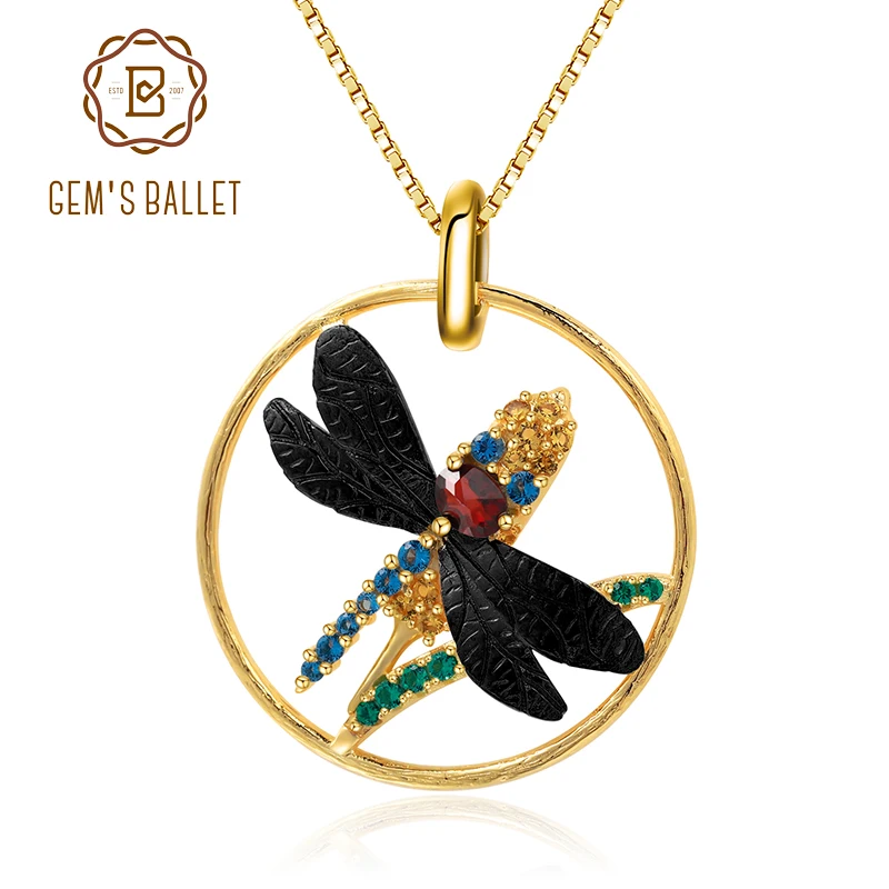 GEM'S BALLLET Природный Черный гранат драгоценный камень серебро 925 пробы кулон