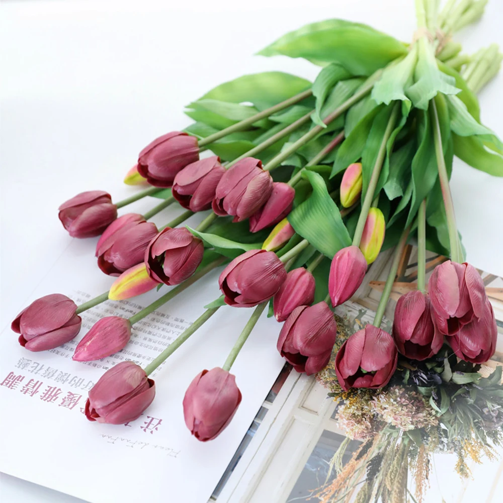 5Pcs bunch Artificial Tulips Flower For Home Wedding Decoration Bride Hand Flowers Real Touch Soft Silicone Tulip flores Decor 10