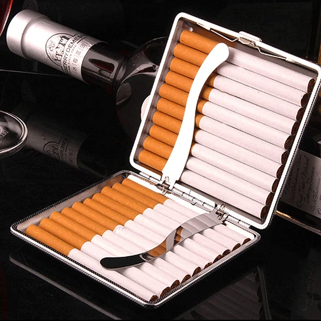 BORISTAK20 Sticks Leather Cigarette Box Cigar Case Metal Smoking  Accessories Tobacco Lady Storage Cover Hold Gift for Men's - AliExpress