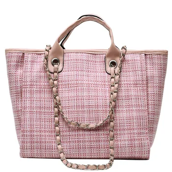

Women Bags new trendy wild check color woolen cloth PU chain bag shoulder bag large capacity handbag tote bag