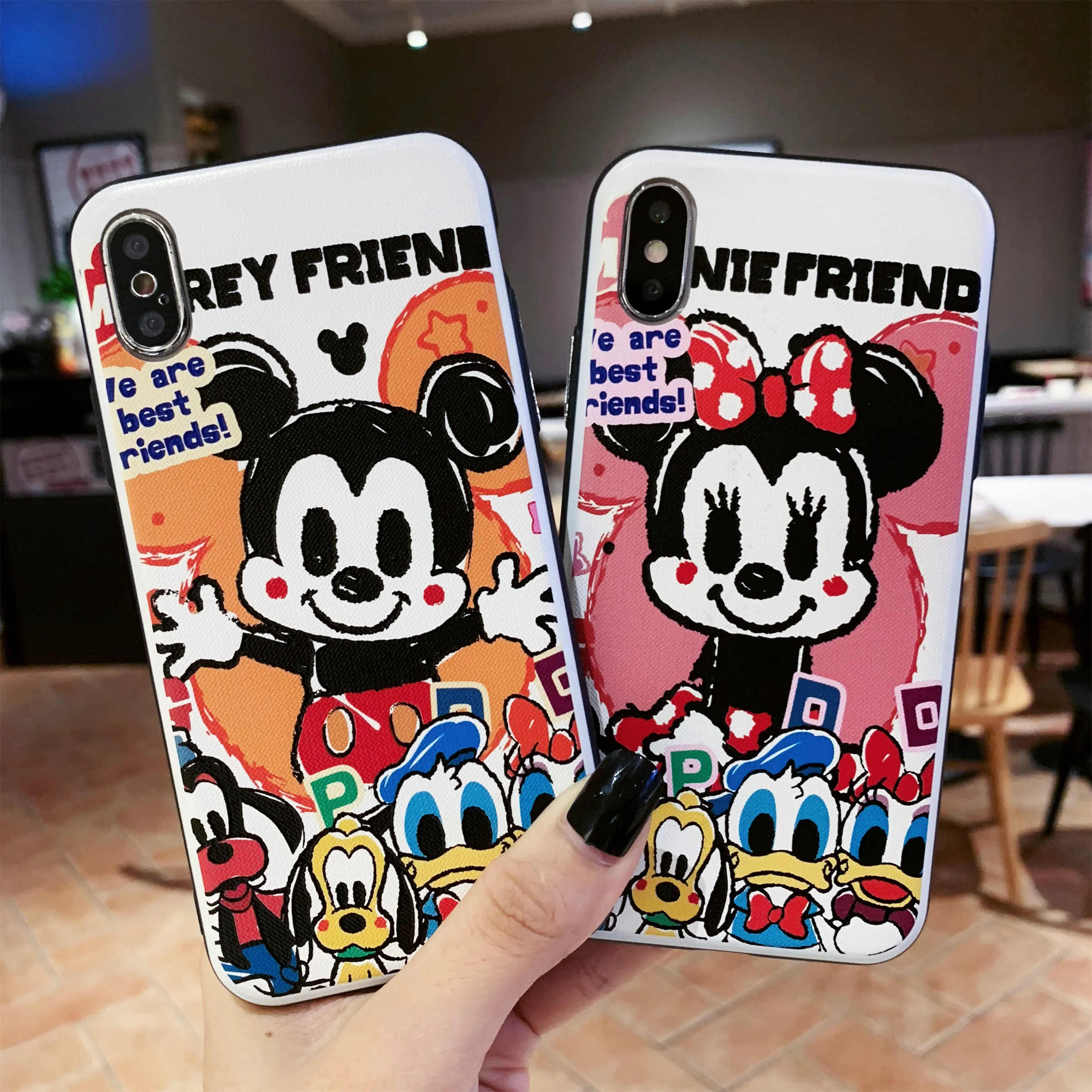 

For iPhone X XR XS MAX Case Cover For iPhone 6S 6 7 8 Plus Cartoon 1:1 Original Minnie Mickey Mouse Silk Pattern Phone Case