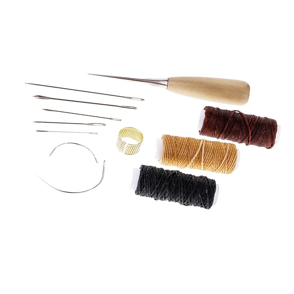 12 Pieces/Set Leather Waxed Thread Sewing Thread Needles Stitching Tools Kit for Diy Leather  Hole Punch Sewing Accessories