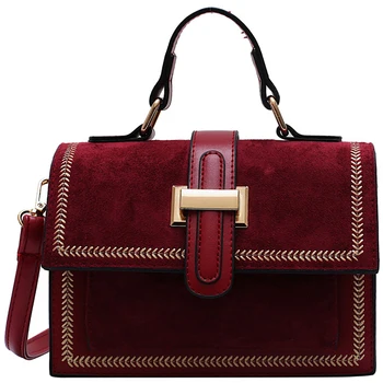 

QZUnique Women's Elegant Velvet Handbag Embroider Flap Top Handle Crossbody Bag Contrast Color Evening Shoulder Bag