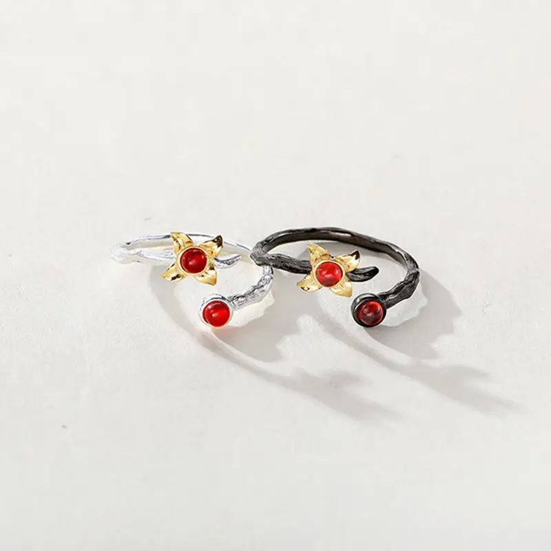 INZATT, настоящее 925 пробы, серебряное, красное, гранат, камень, цветок, кольцо для модных женщин, вечерние, милые ювелирные украшения, аксессуары, подарок на день рождения