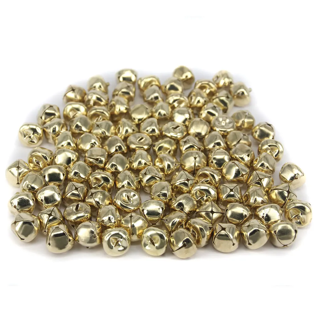 100 Golden Plated Christmas Jingle Bells Beads Charms For Craft DIY Findings