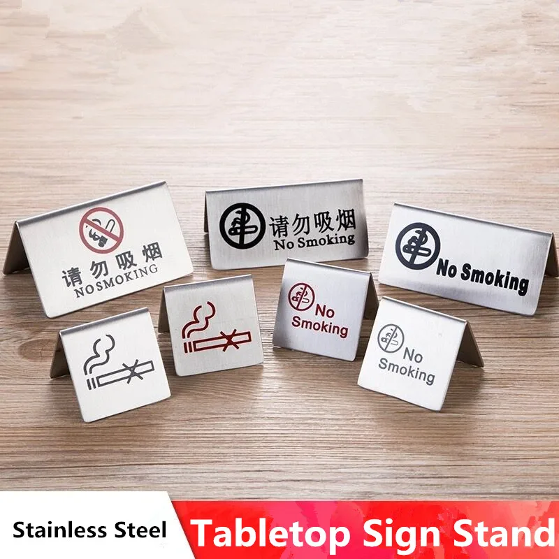 No Smoking Notice Sign Stand Double Sided Stainless Steel Tabletop Desk Number Stand For Restaurants,Stores,Office Public Place