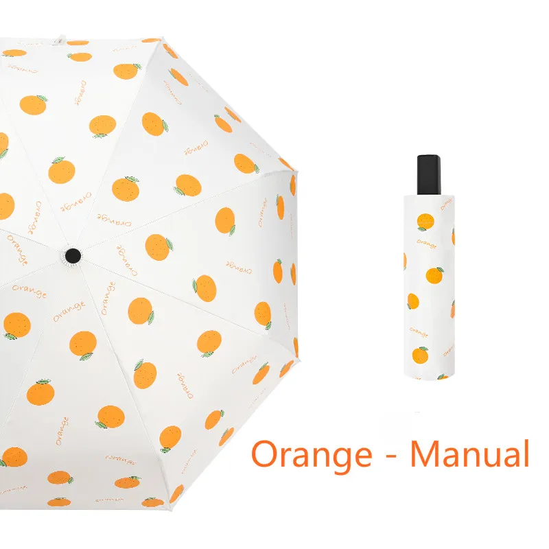 Orange - A Модный непродуваемый складной зонтик для дождя, женский портативный Ветрозащитный зонтик с фруктами для дождливой погоды, мужские зонты с черным покрытием и сердечком - Цвет: Orange - A