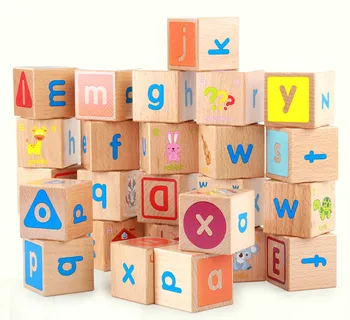 

Square Wooden Building Block Toy Beech Letter ABC Combination English Six-sided Drawing Toy for Kids Gift