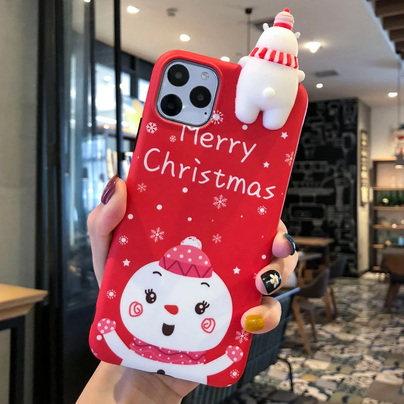 Merry Christmas 3D чехол для телефона с оленем медведем для iPhone 11 11Pro Max XR XS X XS Max 7 8 6 6S Plus прекрасный мягкий чехол с мультяшным рисунком в подарок - Цвет: T1