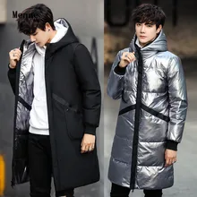 Мужская зимняя куртка, Мужская зимняя Новинка, Двусторонний пуховик, длинная Корейская версия пухового пальто с капюшоном