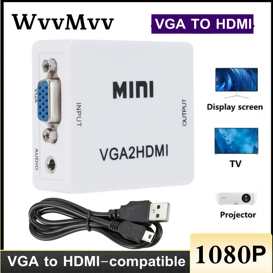 WVVMVV Mini VGA to HDMI-compatible Converter VGA2HDMI Video Box Audio Adapter 1080P For Notebook PC HDTV Projector TV Portable vga to hdmi converter