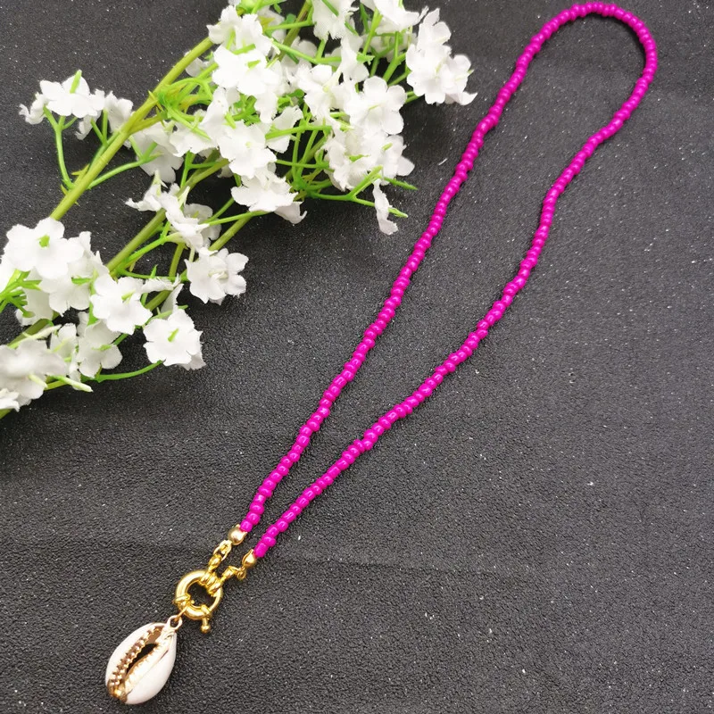 gold shell meigui Fashion Colorful Bead Cowrie Shell Choker Necklace for Women Long Chain Pendant Necklace Gold Color Statement Collier Jewelry - Окраска металла: gold shell meigui