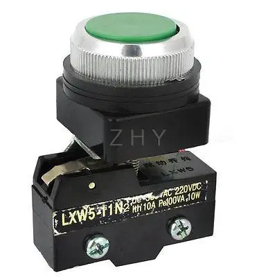 AC 300V 10A SPST 33 мм резьбы мгновенный зеленый Кнопочный микропереключатель