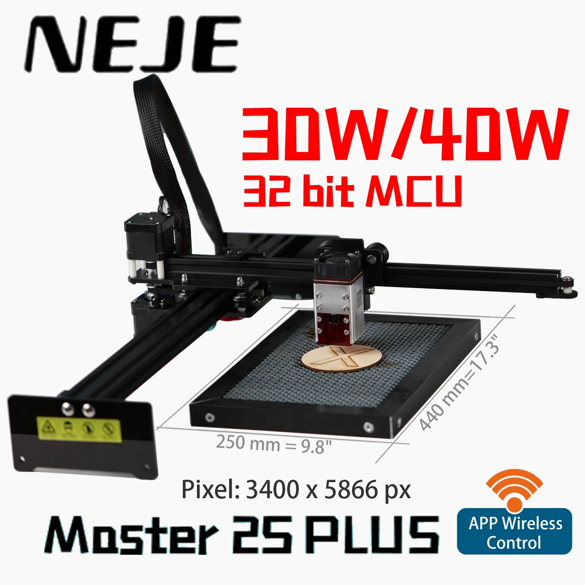NEJE-máquina de grabado láser Master 2s PLUS, enrutador de madera profesional, cortador láser, Control por aplicación, 30W, 255x440mm