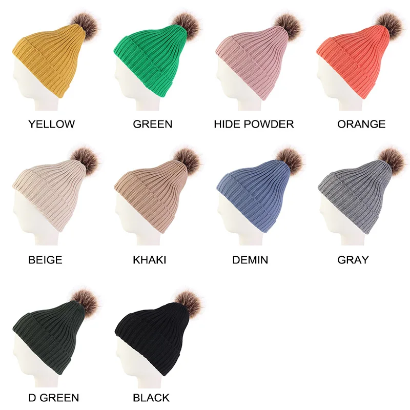 

Winter Warmer Pompom Hats Women Knitted Beanies Cap High Quality Candy Colors Cap Female Casual Headwear 2019 New Fashion