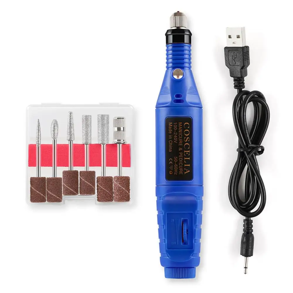 USB Blue Мини USB электрическая дрель для ногтей, керамический фреза для маникюра, фрезы для ногтей, фрезы для ногтей, шлифовальные фрезы, 20000 ОБ/мин - Цвет: USB Blue