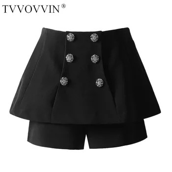 

TVVOVVIN 2020 New Solid Double Breasted Patchwork Two-piece Set Shorts-skirts Casual High Waist Fashion Girl Female A989