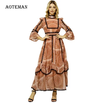 

Luxury Spring Dress Women 2020 Sexy Elegant Palace Style Patchwork Long Dresses Female Vintage Ciffon Print Party Dress Vestidos