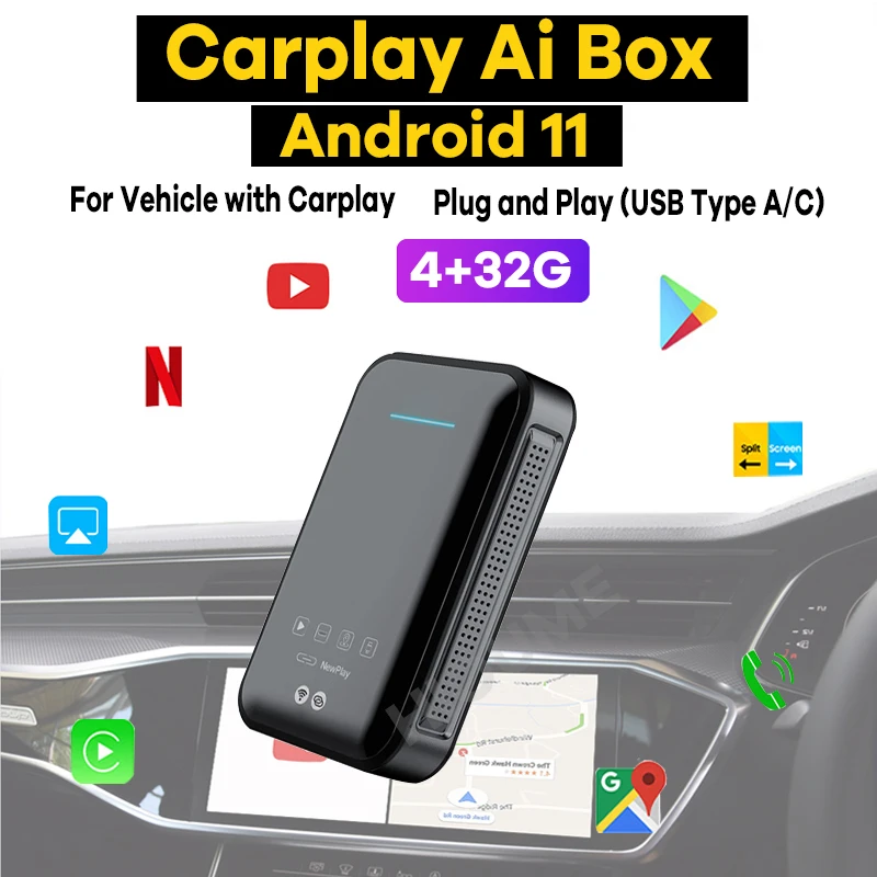 Android 9.0 4 + 32G TV Mirrorlink Carplay Беспроводная ИИ-приставка для Mercedes Audi Porsche VW Skoda Volvo Ford Peugeot