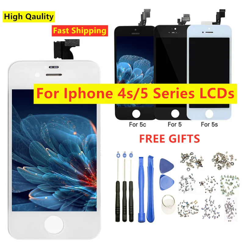 

No Dead Pixel AAA+++ Quality LCD Display For iPhone 4s Touch Screen Replacement For iPhone 5 5c 5s 4s LCD + Bottom Screws +Tools