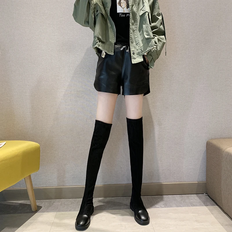 Nice Pop Soft Women Knee High Boots Autumn Round Toes Classic Black Shoes Woman Flat Heels Sexy Ladies Pretty Dress Boot