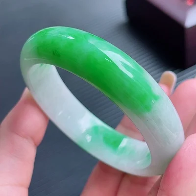 

Zheru Jewelry Natural Burmese Jadeite Light Green 54-64mm Bracelet Elegant Princess Jewelry Best Gift for Mother and Girlfriend