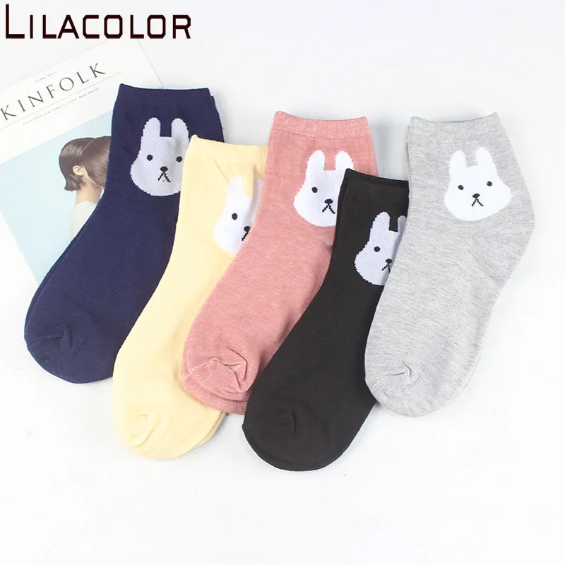 Носки Lilacolor женские короткие хлопок дышащие с милым мультяшным Кроликом