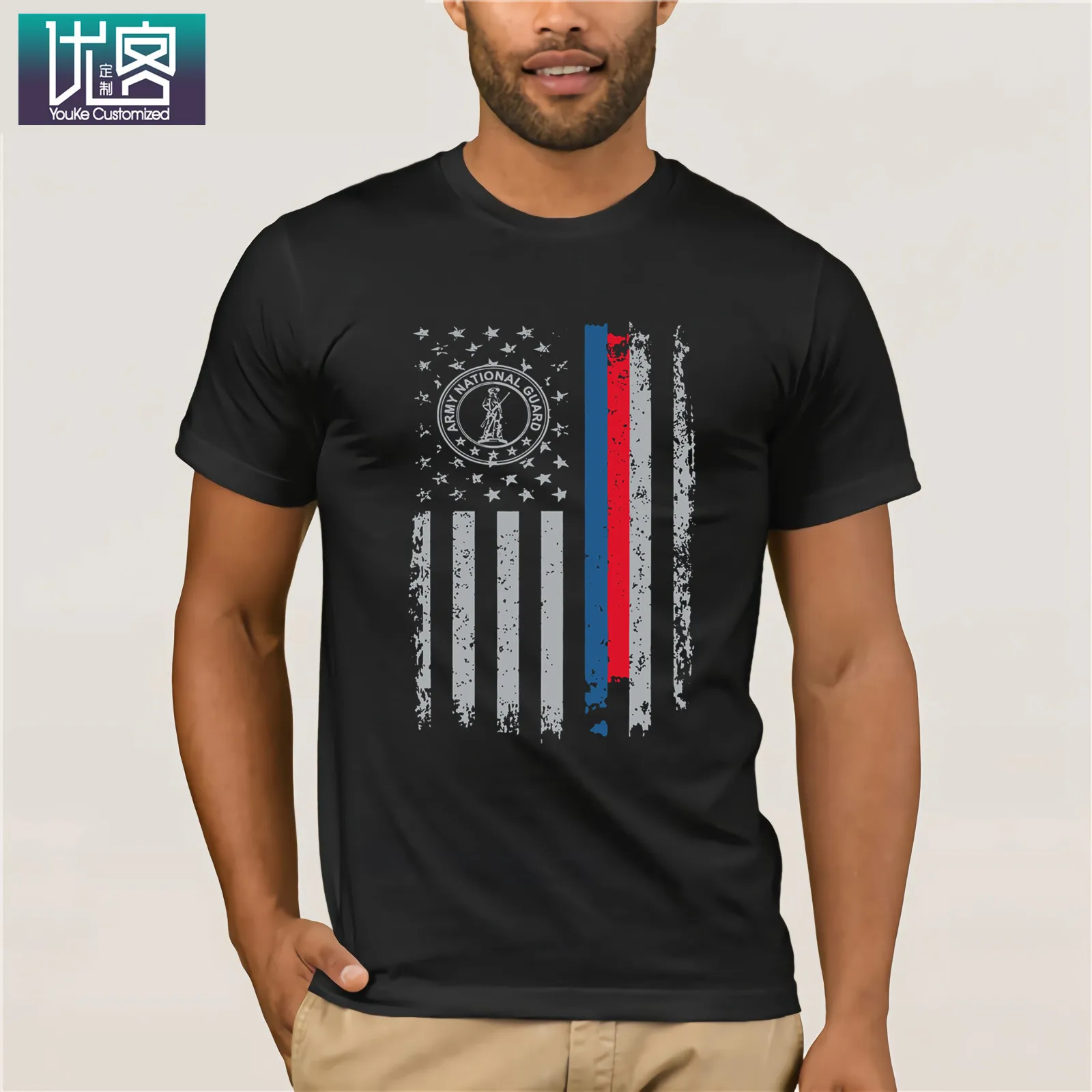 U S Flag National Guard T Shirt 2019 Summer Men's Short Sleeve T-Shirt Funny Tees Cotton Tops |
