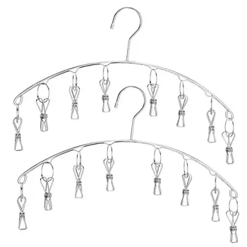 

Set of 2,Stainless Steel Laundry Drying Rack Clothes Hanger with 8 Clips For Drying Socks, Baby Clothes, Cloth Diapers,Bras,Towe