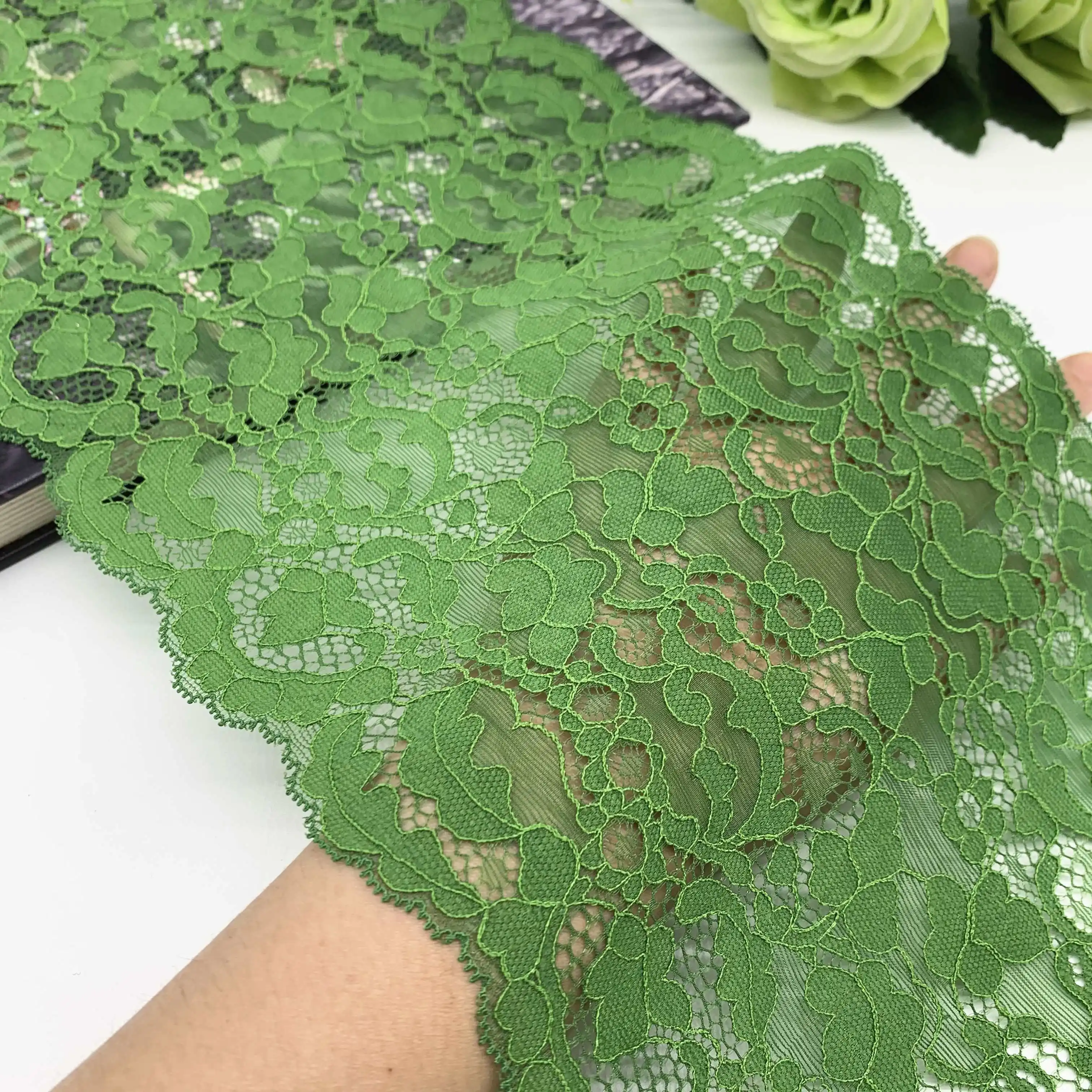 3y/Lot Width 19cm Green Black Elastic Stretch Lace Trim 3